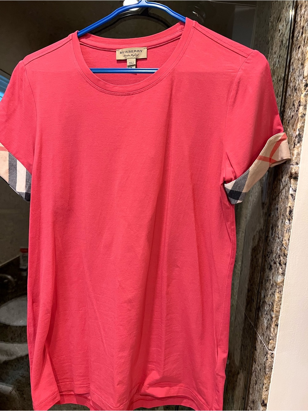 Burberry Coral Short-Sleeve T-Shirt with Signature Trim